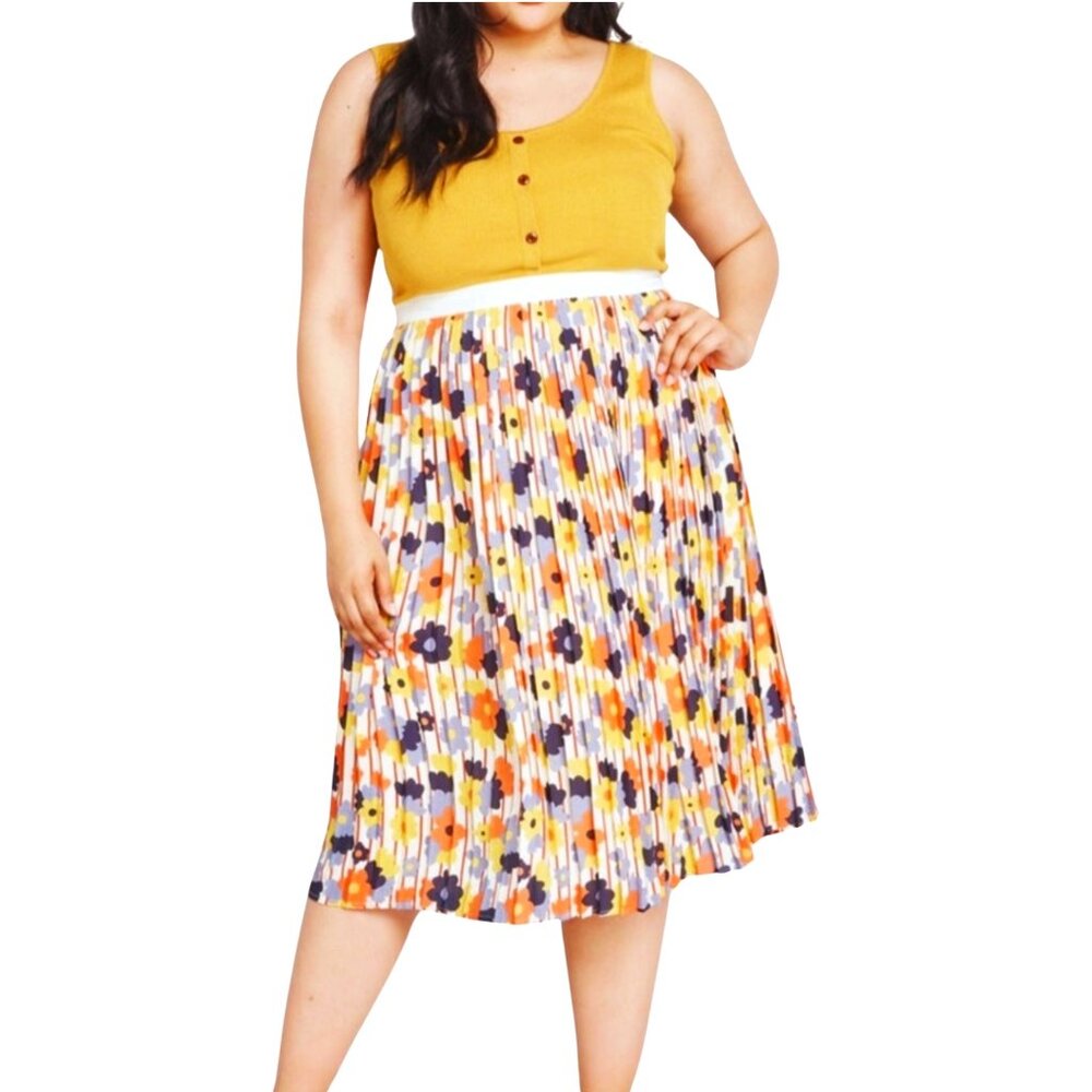 NWOT ModCloth Retro Pleated Floral Midi Skirt🌺 Size 1X‎